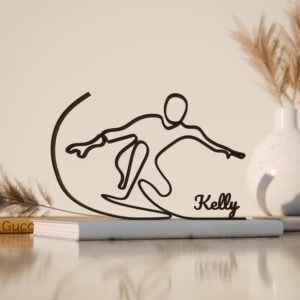 Black Surfer Personalized Plastic Line Art Figure Custom Name Modern Surfing Sculpture Minimalist Ocean Inspired Personalized Home Decor Gift Beach Lifestyle Lover Desk Display Coastal India