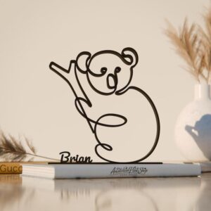 Personalized Koala Plastic Line Art Animal Figure Minimalist Sculpture with Custom Name for Home Office Desk Decor Shelf Display