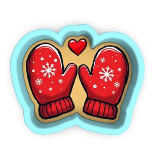 Mittens with Heart Cookie Cutter Black cookie Stamp and Stencil Set for Holiday and Winter Baking, Sugar Cookie Mold, Fondant Cutter, Baking Decoration Tools for Kids and Adults