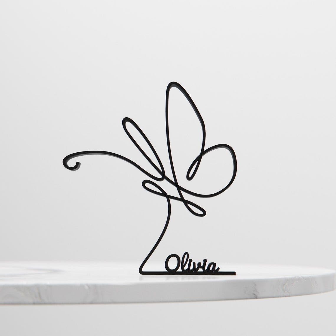 Personalized Butterfly Plastic Minimal Line Art Sculpture Custom Name Nature Decor Figure for Desk Shelf Living Room Personalized Home Office Styling - Image 4