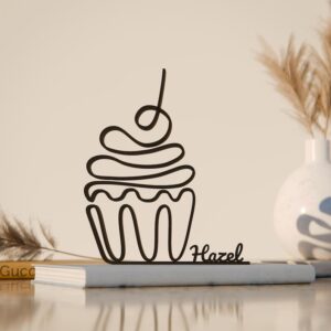 Modern Cupcake Line Art Figure Plastic Decorative Sculpture Minimal Dessert Theme Home Decor Accent for Kitchen Dining Office Shelf Table Gift for Daily Interior Display
