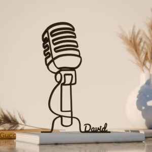 Personalized Microphone Plastic Line Art Figure Custom Name Minimalist Music Sculpture for Home Decor Desk Shelf Living Room Bedroom Office Interior Creative Display