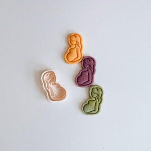 Black Mom Cookie Cutter Stamp Set Pregnant Shape Baby Shower Mothers Day Baking Tool for Cookies Fondant Clay Treats Creative Dessert Making Gifts Everyday Use