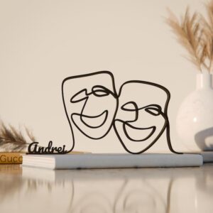 Personalized Theater Mask Line Art Figure Plastic Name Drama Decor Gift Idea Minimal Art Statue for Desk Shelf Home Office Display Performance Inspired India