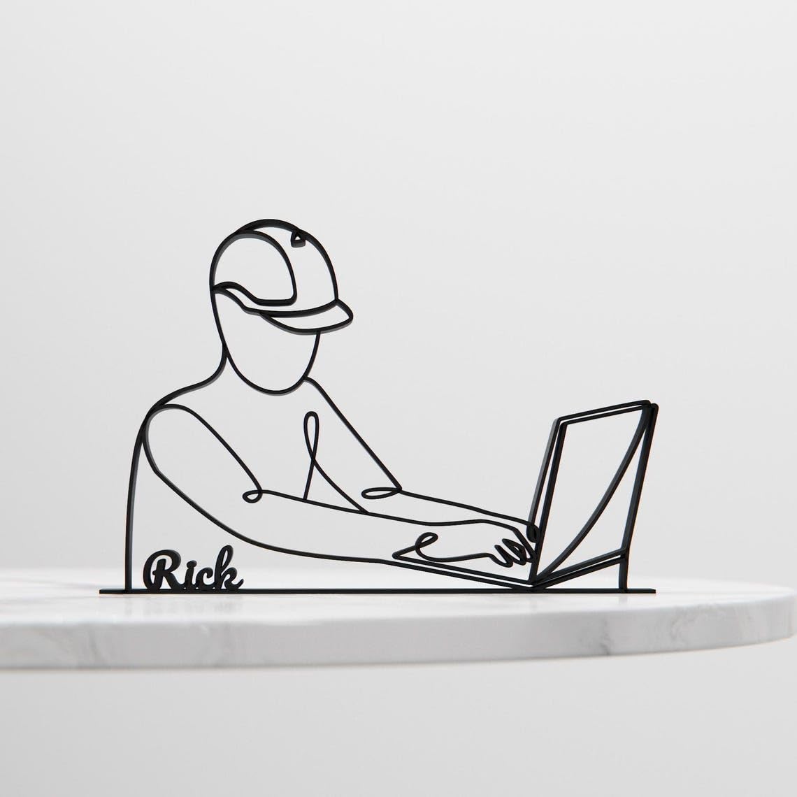 Black Computer Engineer Plastic Line Art Figure Contemporary Tech Sculpture Creative Office Desk Decor Stylish Home Display Artwork For Programmers Developers Computer Science Students Tech Lovers - Image 5