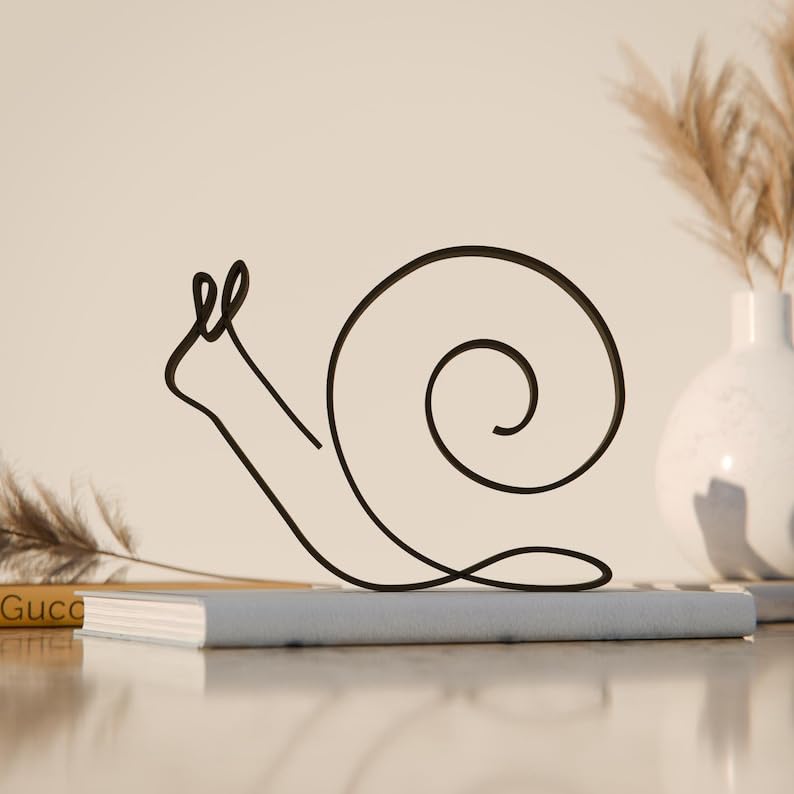 Personalized Snail Plastic Line Art Animal Figure Minimalist Sculpture with Custom Name for Living Room Office Desk Calm Nature Inspired Decor