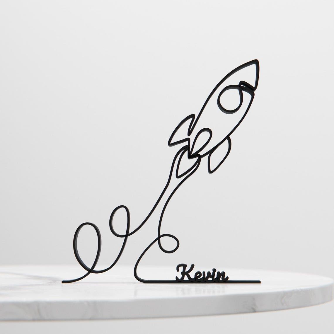 Black Launching Rocket Personalized Plastic Line Art Figure Custom Name Modern Space Exploration Sculpture Artistic Home Office Desk Shelf Display Accent for Astronomy Fans Creative Room - Image 4