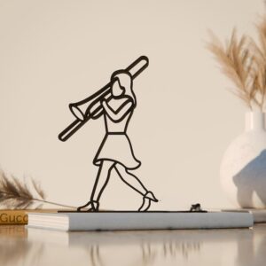 Black Female Trombone Musician Plastic Line Art Sculpture for Home and Office Decoration, Modern Minimalist Musical Artwork for Jazz Enthusiasts and Instrument Lovers India