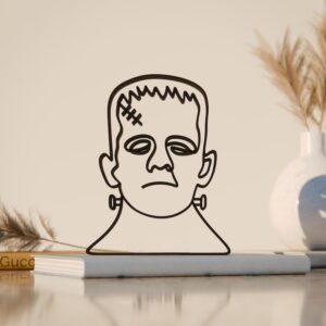 Frankenstein Plastic Line Art Figure Minimalist Horror Sculpture for Home Decor Desk Shelf Decoration Artistic Gothic Character Showpiece for Living Room Office Study Space