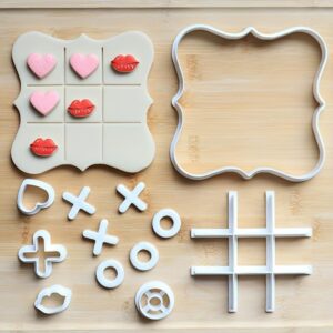 6pcs Tic Tac Toe Cookie Cutter Set for Valentine's Day | Fondant, Clay, and Dough Cutter | Chessboard Texture XXOO Love Mouth Design | 4 Chess Piece Models | Baking & Cake Decoration Tools