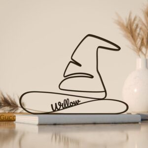 Black Personalized Wizard Hat Plastic Line Art Sculpture for Magical Home and Office Decoration, Custom Fantasy Theme Ornament, Halloween Witchcraft Desk Decor Gift for Art Lovers and Collectors India