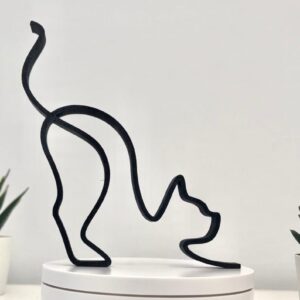 Stretching Cat Black Line Art Silhouette Sculpture Minimalist Feline Figurine Gift for Cat Lovers Animal Art Home Office Decor Shelf Display Accent Pet Memorial Living Room Tabletop