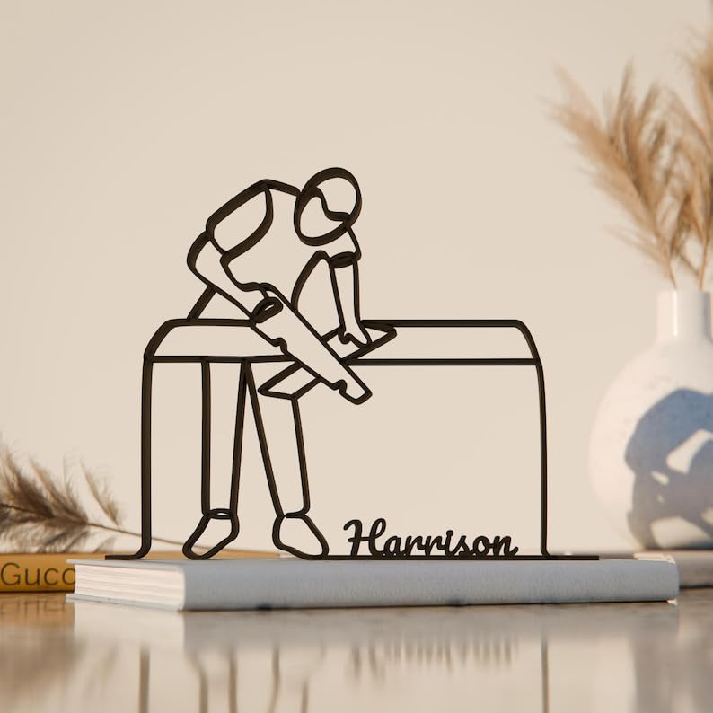 Personalized Black Carpenter Line Art Figure cookie Sculpture Custom Carpenter Gift Idea Unique Minimalist Home Decor Artistic Decoration Handcrafted Style Personalized Figurine Keepsa