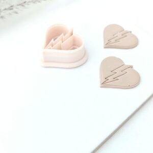 Heart with Lightning Bolt Imprint Clay Earring Cutter for Polymer Clay Valentine Jewelry Bold Heart Lightning Design Clay Cutter for Handmade Earrings Clay Jewelry Making Craft Tool