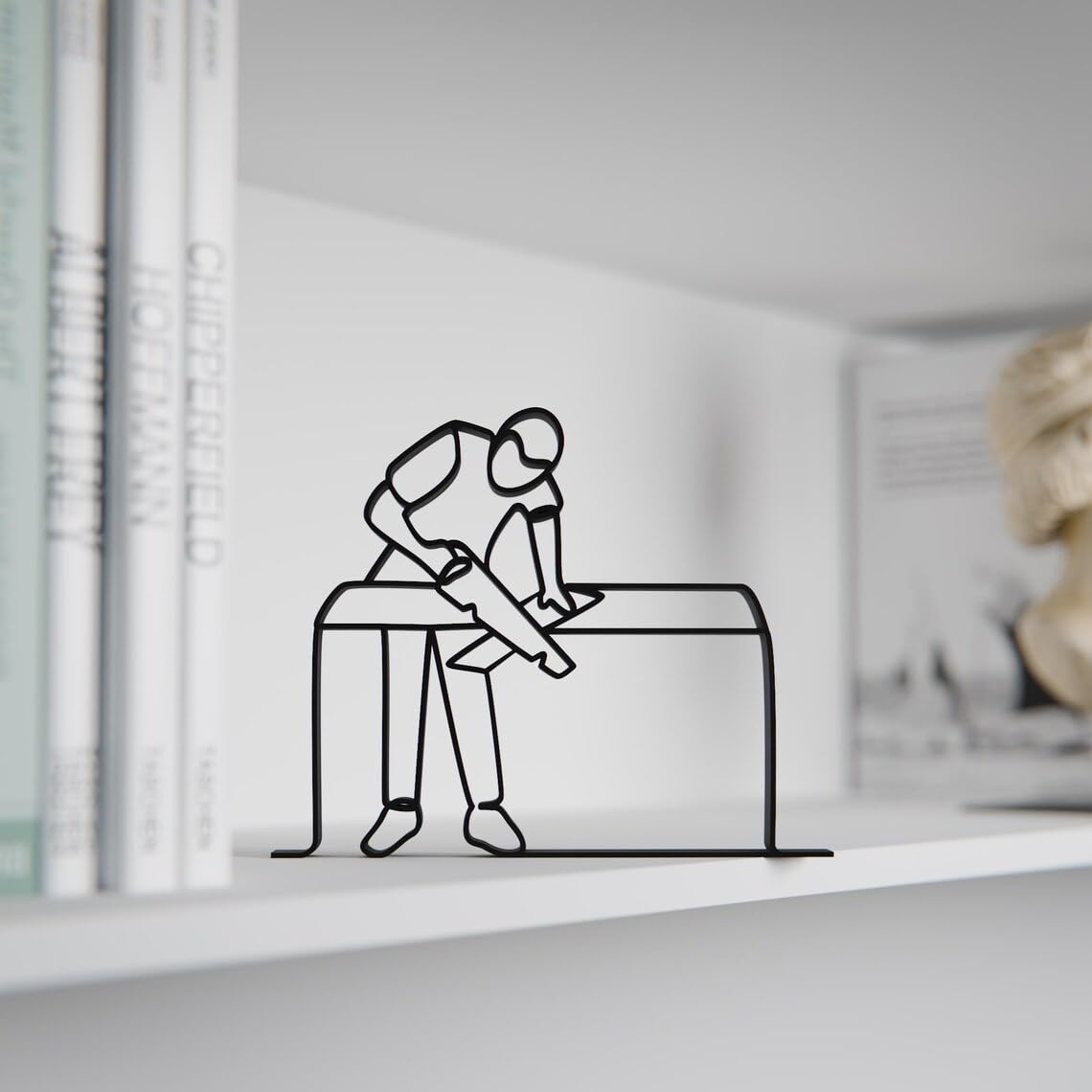 Personalized Black Carpenter Line Art Figure cookie Sculpture Custom Carpenter Gift Idea Unique Minimalist Home Decor Artistic Decoration Handcrafted Style Personalized Figurine Keepsa - Image 6