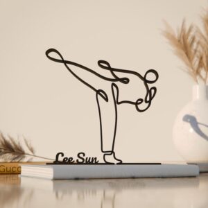 Taekwondo Practitioner Personalized Line Art Figure Plastic Decorative Martial Arts Sculpture with Name for Home Office Desk Shelf Table Display Minimal Athlete Decor India