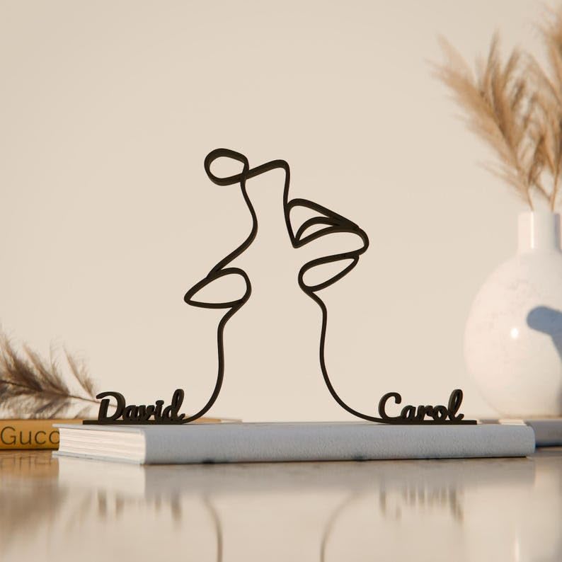 Personalized The Kiss Line Art Decor Figure Plastic Custom Name Statue for Desk Shelf Home Office Romantic Inspired Modern Interior Display Gift India