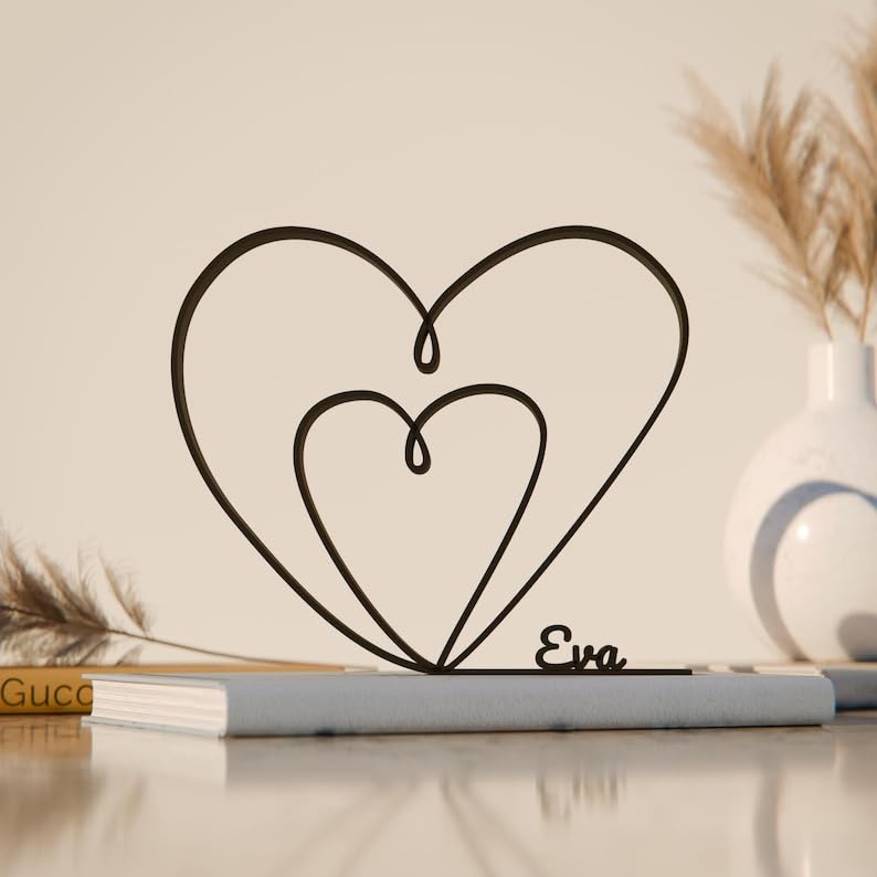 Heart Plastic Line Art Love Figure Minimalist Sculpture for Home Office Desk Decor Shelf Display Romantic Interior Accent