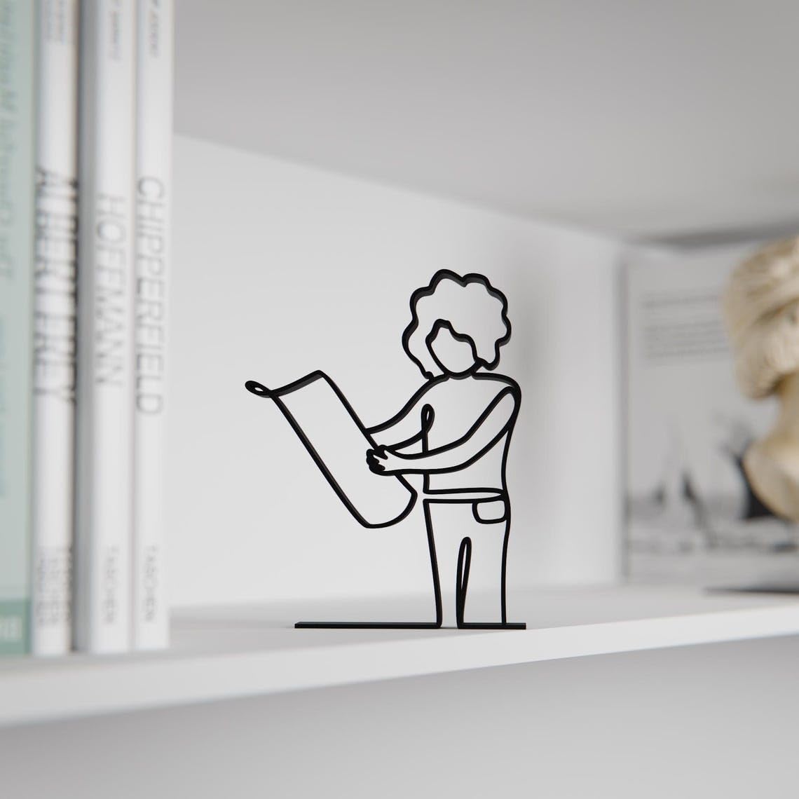 Black Architecture Theme Plastic Line Art Figure Female Architect Inspired Modern Sculpture Minimal Home Office Decor Artistic Shelf Table Display Creative Studio Decoration Unique Gift for Design - Image 5