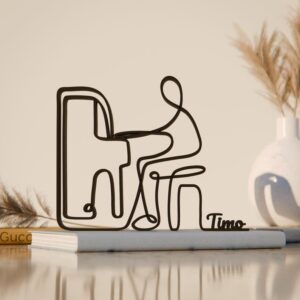 Personalized Pianist Music Line Art Figure Plastic Custom Name Decor Gift Minimal Home Office Study Room Display Sculpture for Shelf Desk Piano Fan India