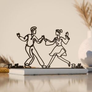 Personalized Lindy Hop Dancers Line Art Decor Figure Plastic Custom Name Statue for Desk Shelf Home Office Swing Dance Inspired Modern Interior Display India