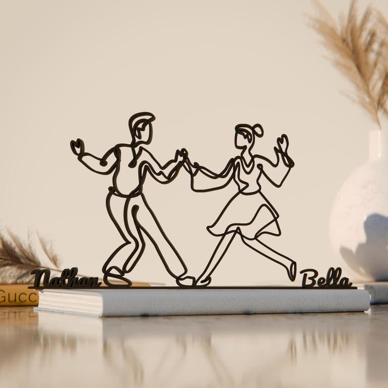 Personalized Lindy Hop Dancers Line Art Decor Figure Plastic Custom Name Statue for Desk Shelf Home Office Swing Dance Inspired Modern Interior Display India