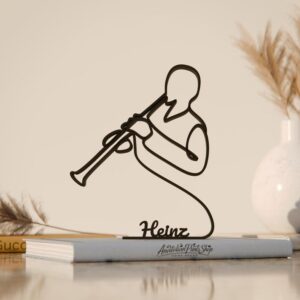 Black Custom Name Oboe Player Line Art Figure Personalized Minimal Musician Sculpture Reed Instrument Themed Decor Modern Home Office Studio Table Shelf Display Accent for Music Lovers a
