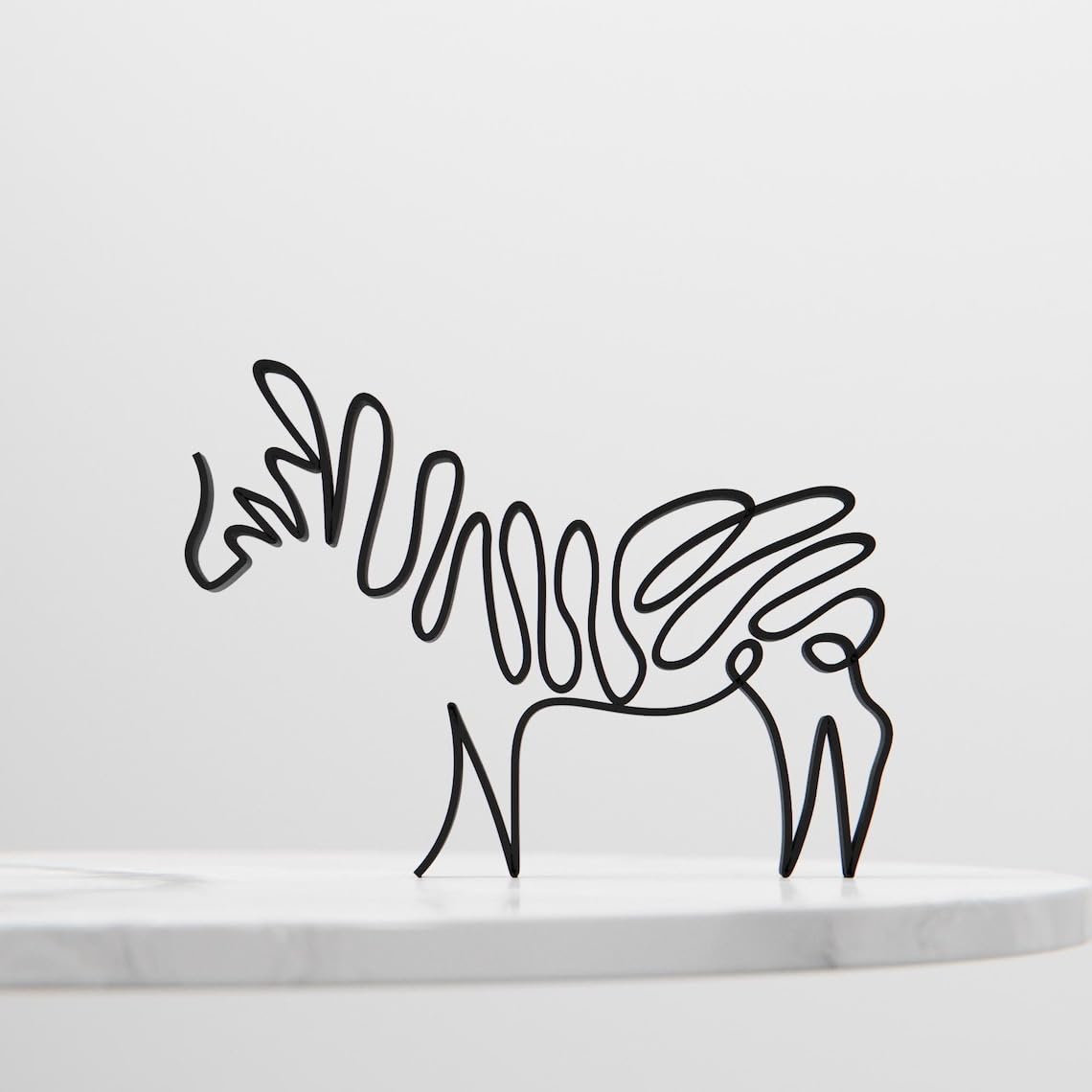 Custom Name Zebra Artistic Line Art Sculpture Personalized 3D Printed Animal Decor Modern Tabletop Ornament for Living Room Study Office Wildlife Theme Decoration - Image 4