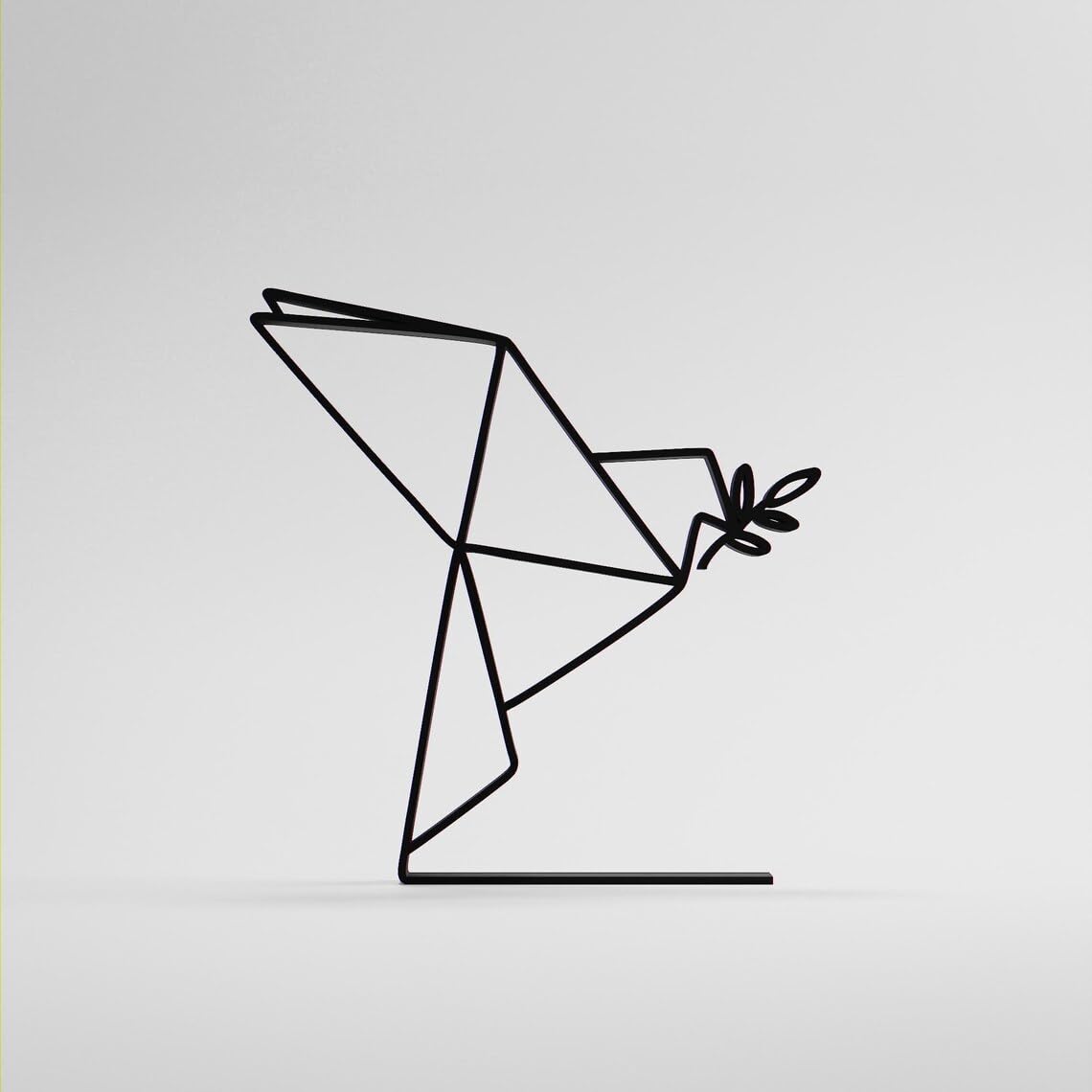 Black Origami Dove Personalized Plastic Line Art Figure Custom Name Minimal Bird Sculpture Peace Inspired Home Office Desk Decor Creative Display Accent For Living Room Bedroom Study Room - Image 7