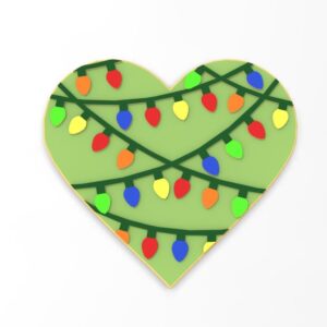 Christmas Light Heart Cookie Cutter Black cookie Stamp and Stencil Set for Holiday and Valentine-Themed Cookies, Heart-Shaped Cookie Fondant Cutter with Festive Lights, Sugar Cookie Mo