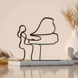 Black Female Pianist Plastic Line Art Figure Modern Minimalist Musician Sculpture Artistic Home Decor Gift for Piano Lovers Living Room Office Desk Display Unique Music Theme Artwork India