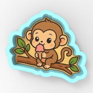 Monkey Eating Ice Cream Black Cookie Cutter Stamp Stencil Cookie Baking Tool for Animal Theme Cookies Jungle Party Treats Birthday Holiday Dessert Table Decorations Fun Baking Supplies