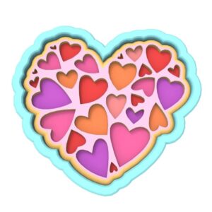 Heart of Hearts Cookie Cutter Black cookie Stamp and Stencil Set for Romantic and Valentine�s Day-Themed Cookies, Double Heart Fondant Cutter, Sugar Cookie Mold, Dessert Decorating Sup