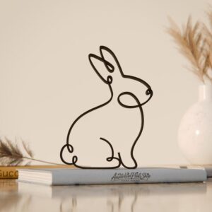 Personalized Rabbit Plastic Line Art Figure Minimalist Animal Sculpture with Custom Name for Home Decor Desk Shelf Living Room Bedroom Office Easter Theme Display