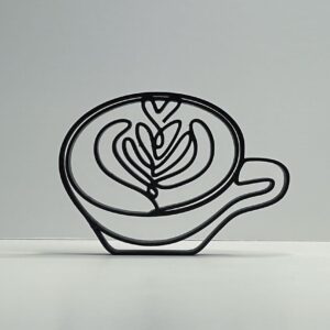 Abstract Coffee Cup Line Art Decor Crafted in India Cookie Minimalist Sculpture for Home Office and Shelf Decoration Unique Coffee Lover Gift Idea with Modern Artistic Style