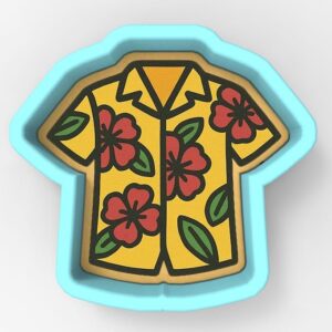 Floral Hawaiian Shirt Black Cookie Cutter Stamp Stencil Cookie Baking Tool for Summer Beach Party Cookies Luau Themed Treats Birthday Holiday Dessert Table Decorations Creative Baking