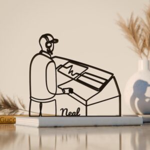 Black Sound Engineer Personalized Plastic Line Art Figure Custom Name Music Studio Inspired Sculpture Artistic Recording Room Decor for Home Office Desk Shelf Display Accent for Audio Mixers