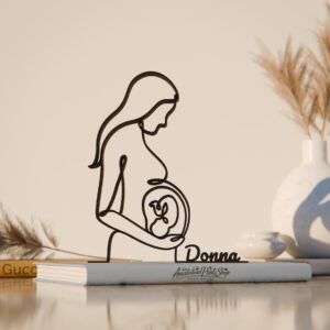 Black Pregnant Mom Personalized Line Art Sculpture Custom Name Expecting Mother Figure Minimal Decorative Artwork for Home Office Shelf Table Display Modern Maternity Inspired Interior Accent India