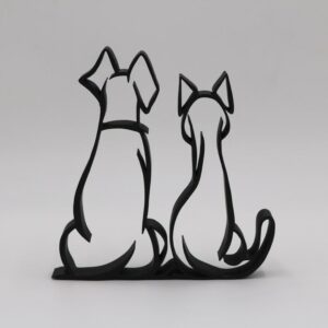 India Statue Minimalist Dog and Cat Line Art Sculpture Unique Pet Lover Gift Idea Home Office Shelf Art Decor Animal Line Drawing for Dog and Cat Owners