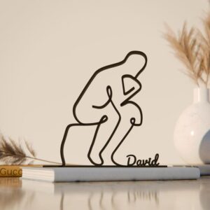 Personalized The Thinker Line Art Figure Plastic Name Decor Philosophy Inspired Gift Idea Minimal Art Statue for Desk Shelf Home Office Display Modern Interior India