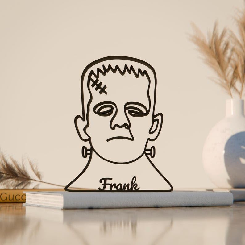 Personalized Frankenstein Plastic Line Art Character Figure Minimalist Sculpture with Custom Name for Living Room Office Desk Artistic Decor