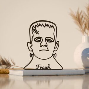 Personalized Frankenstein Plastic Minimal Line Art Sculpture Custom Name Character Decor Figure for Desk Shelf Living Room Personalized Home Office Styling