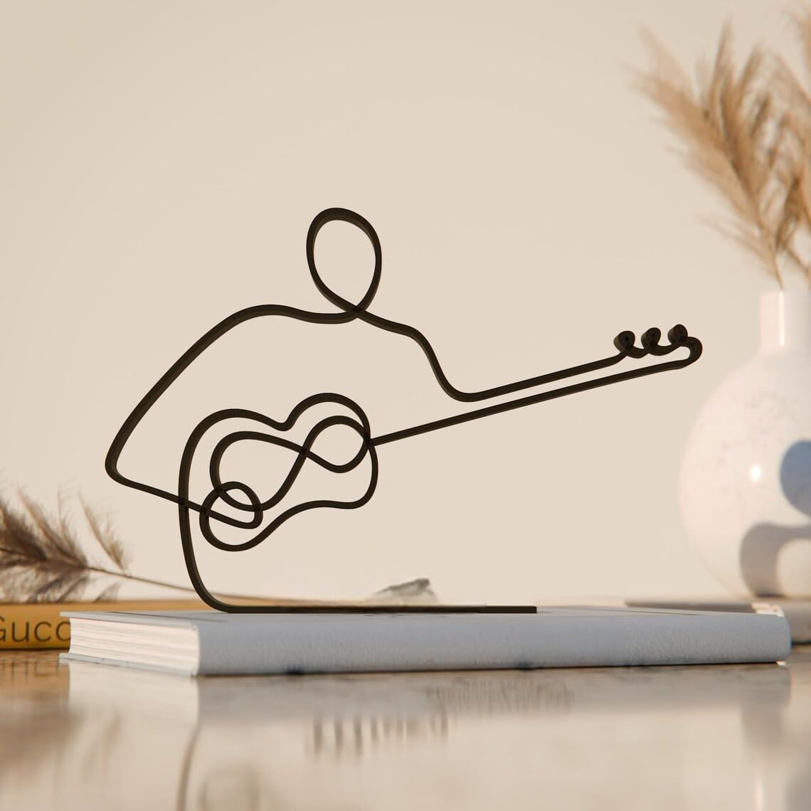 Black Tar Player Plastic Line Art Sculpture Stylish Musician Decor Artistic String Instrument Figure Modern Home Office Table Shelf Display Minimal Interior Artwork India