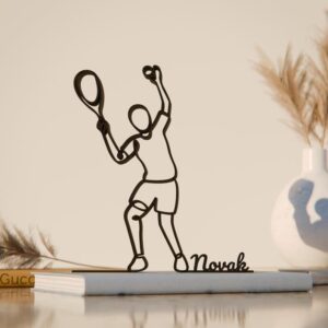 Personalized Tennis Player Line Art Figure Plastic Name Sports Inspired Decor Gift Idea Minimal Art Statue for Desk Shelf Home Office Display Active Lifestyle India