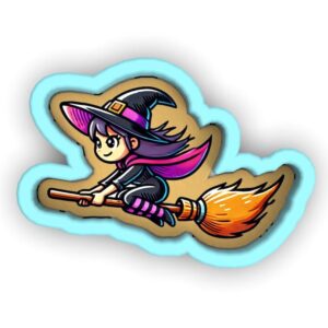 Witch Riding Broom Cookie Cutter Black cookie Stamp and Stencil Set for Halloween, Spooky, and Character-Themed Baking, Sugar Cookie Mold, Fondant Cutter, Baking Decoration Tools for K