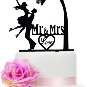 Basketball Wedding Cake Topper, Rustic Mr & Mrs Cake Decoration, Sports Theme Wedding Anniversary Cake, Basketball Couple Decor Player Lovers, Engagement, Bridal Shower Celebration (3 inch)