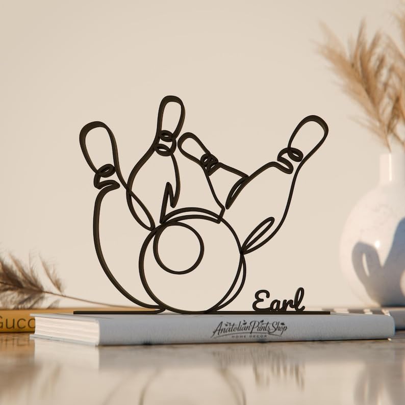 Personalized Bowling Plastic Minimalist Line Art Sculpture Custom Name Sports Decor Figure for Home Office Desk Shelf Thoughtful Bowling Theme Display