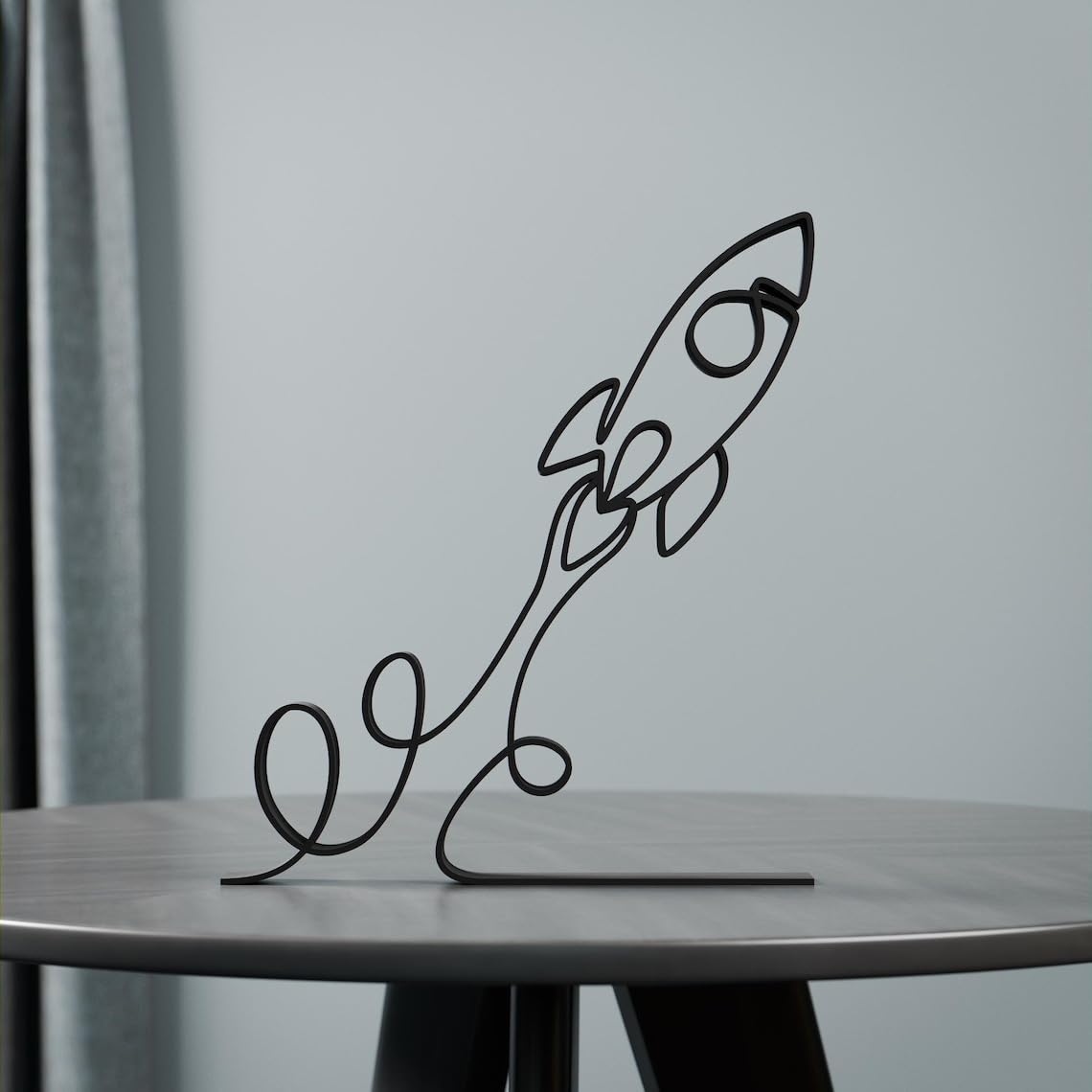 Black Launching Rocket Plastic Line Art Figure Creative Space Theme Sculpture Minimal Home Office Decor Modern Desk Shelf Display Accent for Science Enthusiasts Astronomy Students and Interior Styling - Image 5