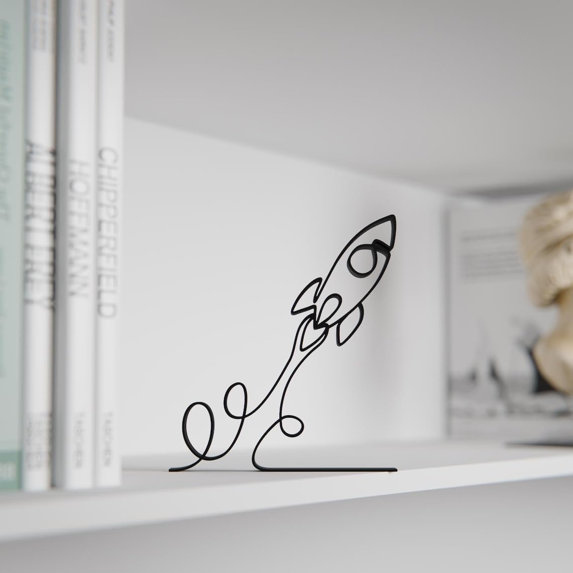 Black Launching Rocket Personalized Plastic Line Art Figure Custom Name Artistic Space Theme Sculpture Modern Home Office Desk Shelf Display Accent for Science Enthusiasts Astronomy Lovers - Image 6