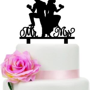 Gym Lover Wedding Cake Topper, Dumbbell Fitness Bride & Groom Cake Decor, Workout-Themed Wedding Anniversary Cake Topper, Fitness Couple Bridal Shower Party Decoration Gym Enthusiasts (3 inch)